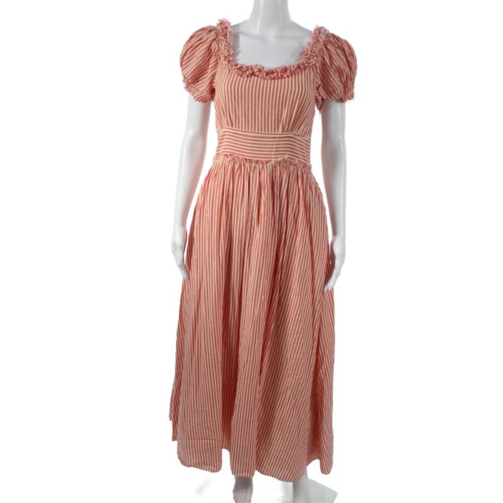 Love Shack Fancy Womens Maxi Dress Ivory Cotton Square Neck Short Sleeve Size 0